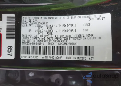 2017 Toyota Tacoma Trd Off Road из США, поврежденный, VIN 3TMCZ5AN9HM081941